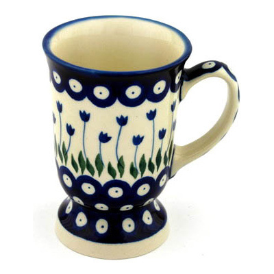 Polish Pottery Mug 8 oz Blue Tulip Peacock