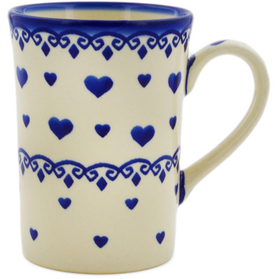 Polish Pottery Mug 8 oz Blue Valentine Hearts