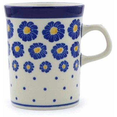 Polish Pottery Mug 8 oz Blue Zinnia