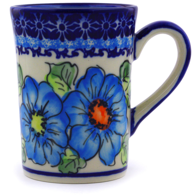 Polish Pottery Mug 8 oz Bold Blue Poppies UNIKAT