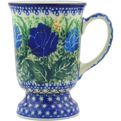 Polish Pottery Mug 8 oz Brilliant Blue Rose UNIKAT