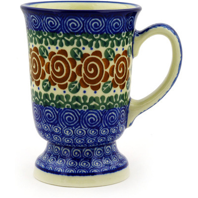 Polish Pottery Mug 8 oz Brown Flower Swirl