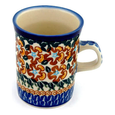 Polish Pottery Mug 8 oz Brown Starflowers