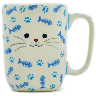 Polish Pottery Mug 8 oz Cat Face