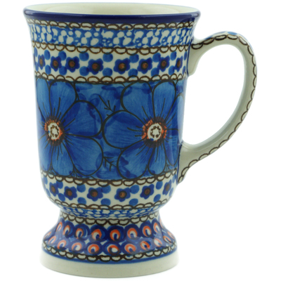 Polish Pottery Mug 8 oz Cobalt Poppies UNIKAT