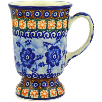 Polish Pottery Mug 8 oz Dancing Blue Poppies UNIKAT