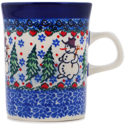 Polish Pottery Mug 8 oz Dancing Snowman UNIKAT