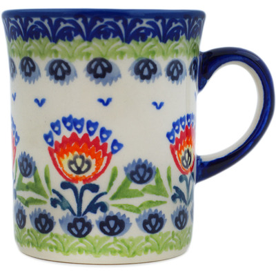 Polish Pottery Mug 8 oz Flower Flames UNIKAT