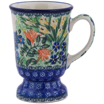 Polish Pottery Mug 8 oz Forget Me Not Garden UNIKAT