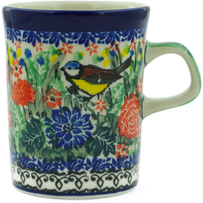 Polish Pottery Mug 8 oz Garden Bird UNIKAT