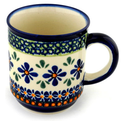 Polish Pottery Mug 8 oz Gingham Flowers