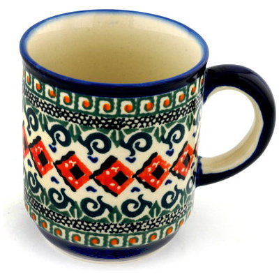Polish Pottery Mug 8 oz Green Mosaic UNIKAT