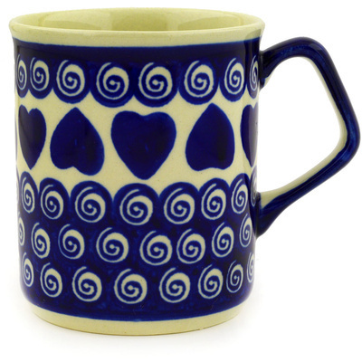 Polish Pottery Mug 8 oz Heart Swirls
