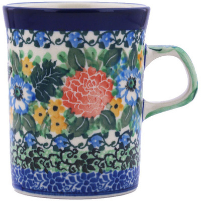 Polish Pottery Mug 8 oz Hummingbird Meadow UNIKAT