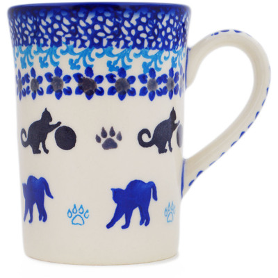 Polish Pottery Mug 8 oz Kitty Paw Play Time