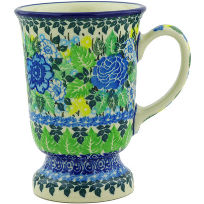 Polish Pottery Mug 8 oz Lime Bouquet UNIKAT
