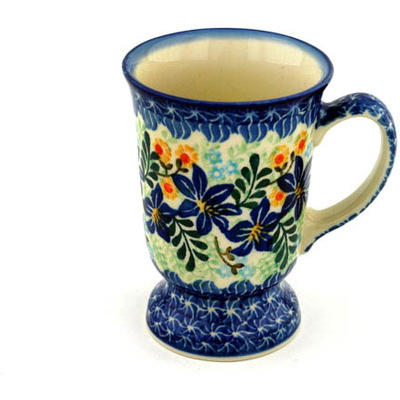 Polish Pottery Mug 8 oz Midnight Lilies UNIKAT