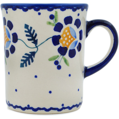 Polish Pottery Mug 8 oz Orange And Blue Flower