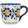 Polish Pottery Mug 8 oz Orange And Blue Flower
