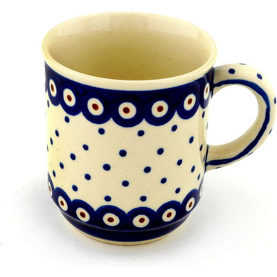 Polish Pottery Mug 8 oz Peacock Dots