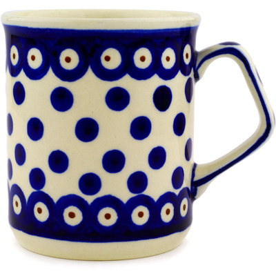 Polish Pottery Mug 8 oz Peacock Dots