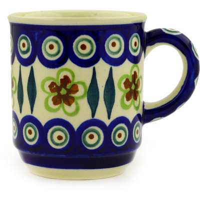 Polish Pottery Mug 8 oz Peacock Garden