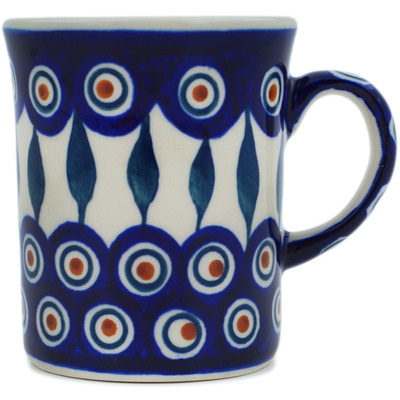 Polish Pottery Mug 8 oz Peacock Leaves