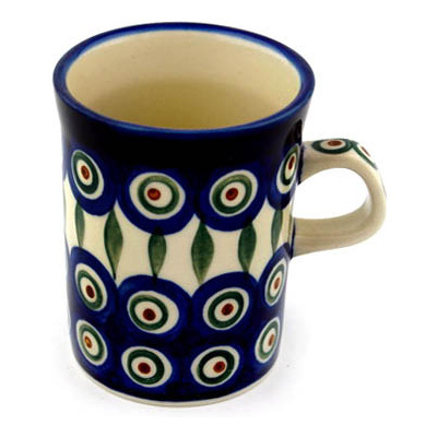 Polish Pottery Mug 8 oz Peacock Leaves