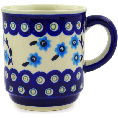 Polish Pottery Mug 8 oz Peacock Poppies