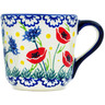 Polish Pottery Mug 8 oz Poppies And Cornflowers UNIKAT