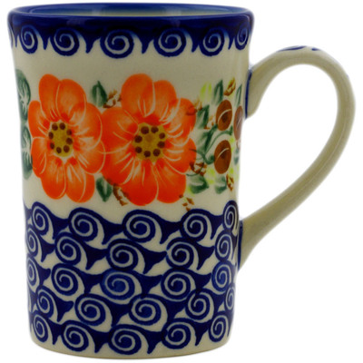 Polish Pottery Mug 8 oz Red Blossom