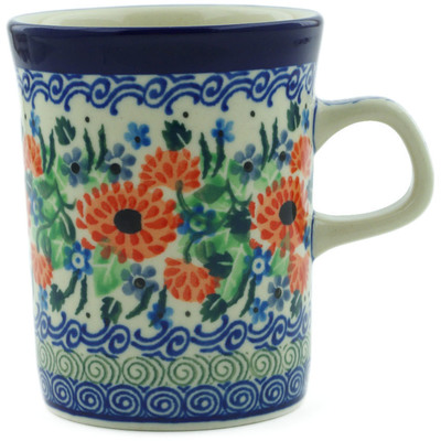 Polish Pottery Mug 8 oz Red Carnation Garden UNIKAT
