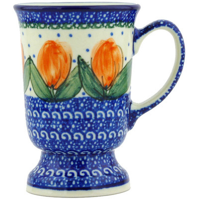 Polish Pottery Mug 8 oz Red Tulip Circle UNIKAT