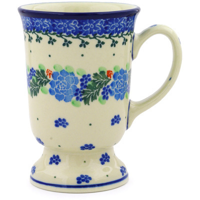 Polish Pottery Mug 8 oz Ring Of Blue Roses