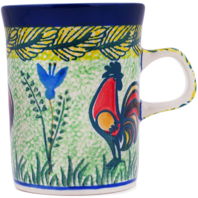 Polish Pottery Mug 8 oz Rooster Parade UNIKAT