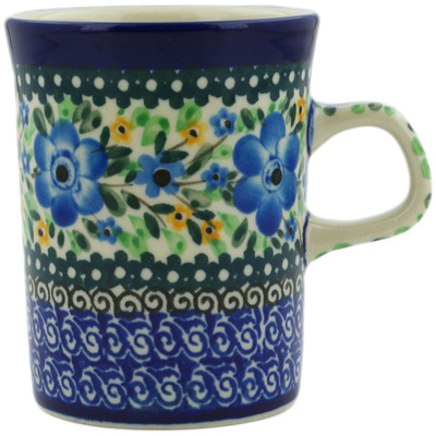 Polish Pottery Mug 8 oz Sky Blue Poppy UNIKAT