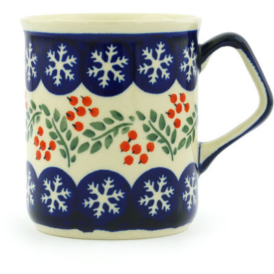 Polish Pottery Mug 8 oz Snowflakes Tree