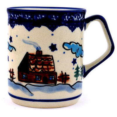 Polish Pottery Mug 8 oz Winter Chalet