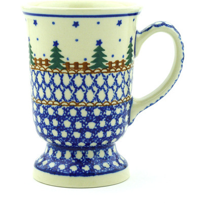 Polish Pottery Mug 8 oz Winter Evergreen