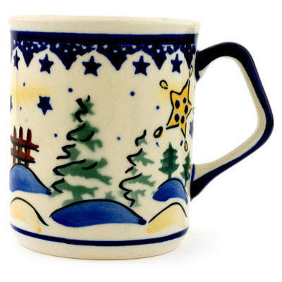 Polish Pottery Mug 8 oz Winter Wonderland