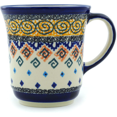 Polish Pottery Mug 9 oz Aztec Swirls UNIKAT