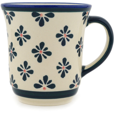 Polish Pottery Mug 9 oz Black Gangam Flower