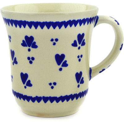Polish Pottery Mug 9 oz Blue Heart Trio