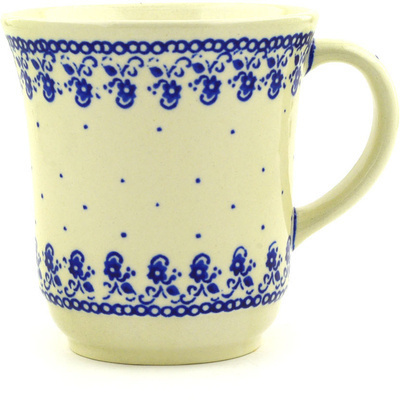 Polish Pottery Mug 9 oz Blue Lace Vines