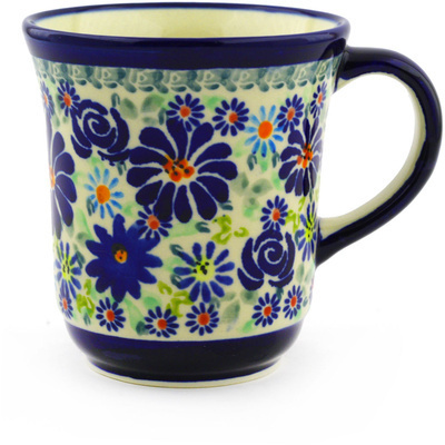 Polish Pottery Mug 9 oz Blue Summer Garden
