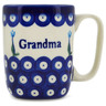 Polish Pottery Mug 9 oz Blue Tulip Grandma