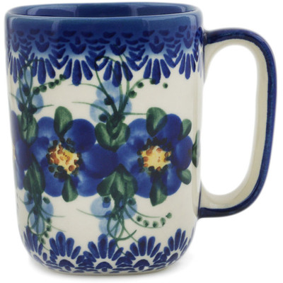Polish Pottery Mug 9 oz Blue Wildflower UNIKAT