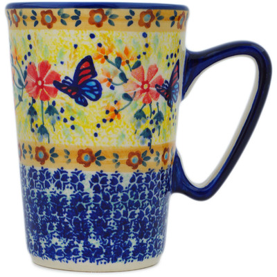 Polish Pottery Mug 9 oz Butterfly Summer Garden UNIKAT