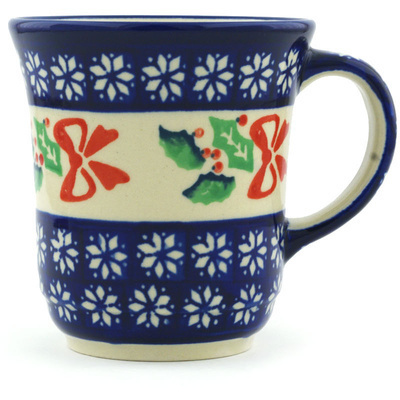 Polish Pottery Mug 9 oz Christmas Bows