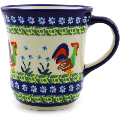 Polish Pottery Mug 9 oz Country Rooster UNIKAT
